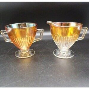 Economy Glass Marigold Carnival Glass Creamer Sugar Round Robin